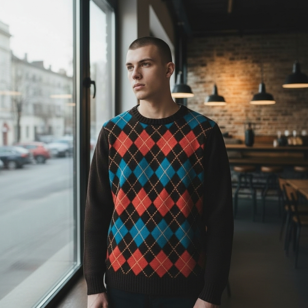 VTG Argyle Sweater Black Preppy Sz XS Wool Blend Levi‎ Strauss